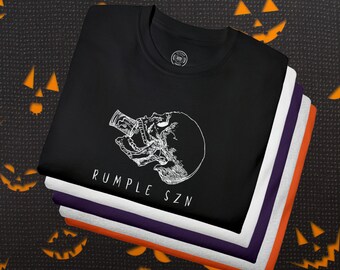 Rumple SZN Skeleton Head Camiseta unisex de algodón ultra, camisa espeluznante para beber de Halloween para hombres y mujeres, camisa de fiesta de Halloween