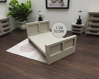 1:24 (Half Scale) Modern Country Gray Dollhouse Bed Frame - Undressed Frame Only