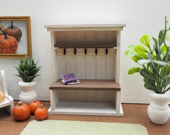 1:24 Scale Miniature Hall Tree Entry Way Coat Rack Dollhouse Furniture
