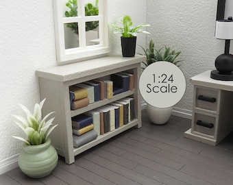 1:24 Scale Miniature Modern Country Gray Bookshelf for Dollhouses and Diorama Scenes