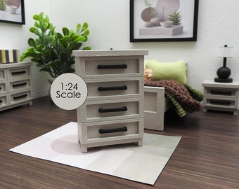1:24 (Half Scale) Modern Country Gray 4 Drawer Shaker Style Doll Dresser