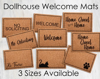 Miniature Cork Dollhouse Welcome Mat - Choose Your Size and Phrase