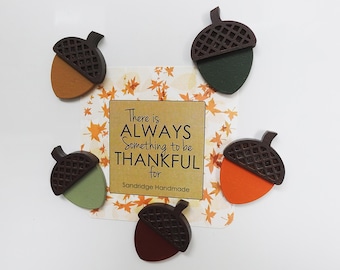 Fall Acorn Refrigerator Magnets, Hand-Painted Wood, Set of 5