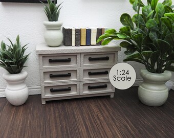 1:24 (Half Scale) Modern Country Gray 6 Drawer Shaker Style Doll Dresser
