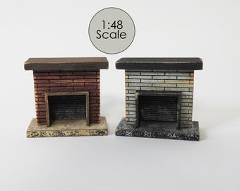 1:48 Scale Miniature Fireplace in Rustic Distressed Style for Diorama Scenes and Vignettes