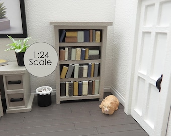 1:24 Scale Miniature Modern Country Gray Bookshelf for Dollhouses and Diorama Scenes