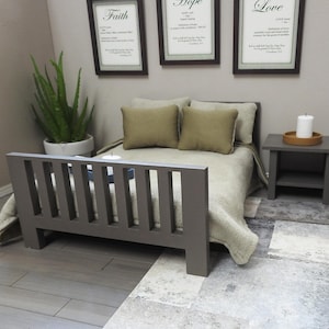 1:12 Scale Miniature Bed Frame with Optional Nightstand - Mission Craftsman Style Dollhouse Furniture