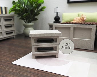 1:24 (Half Scale) Modern Country Gray Shaker Style Dollhouse Nightstand