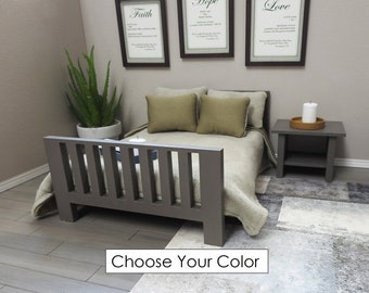 1:12 Scale Miniature Bed Frame with Optional Nightstand - Mission Craftsman Style Dollhouse Furniture