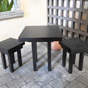 1:24 Scale Miniature Bistro Table Set with 2 Stools Modern Dollhouse Kitchen and Patio Furniture