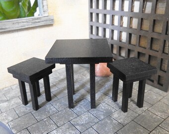 1:24 Scale Miniature Bistro Table Set with 2 Stools Modern Dollhouse Kitchen and Patio Furniture