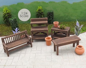 1:24 Scale Miniature Wood Garden Furniture for Dollhouses Dioramas and Vignettes