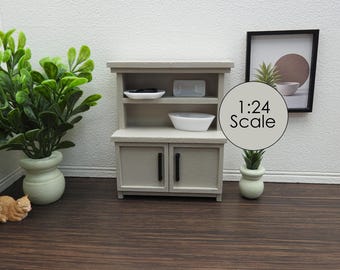 1:24 Scale Modern Country Gray Miniature Baker's Hutch Dollhouse Kitchen Furniture
