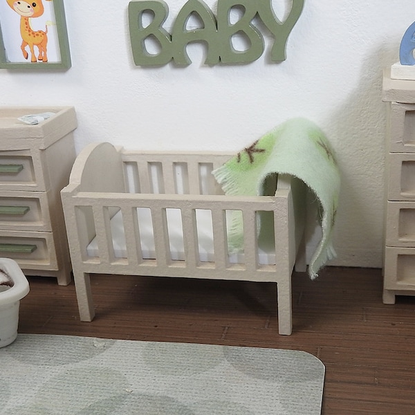 1:24 Scale Baby Crib Nursery Bed Modern Miniature Dollhouse Bedroom Furniture