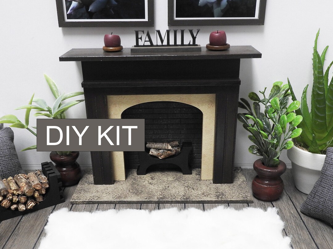 DIY Dollhouse Fireplace KIT 112 Scale Unfinished Miniature Wood Home