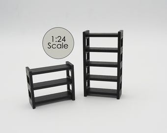 1:24 Scale Miniature Wood Utility Shelf for Dollhouses, Dioramas (3 or 5 Tier)