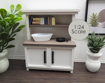1:24 Scale Farmhouse or Coastal Miniature Baker's Hutch Dollhouse Kitchen Furniture