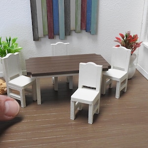 1:24 Half Scale Dollhouse Miniature Wood Dining Table with 4 Chairs