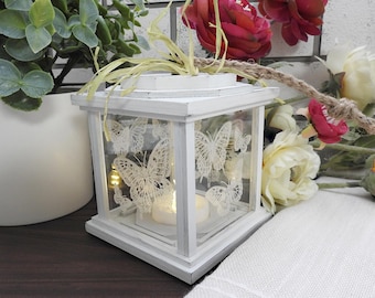 Handmade Butterfly Lantern - Cottage Garden Decor with Battery Operated Tealight