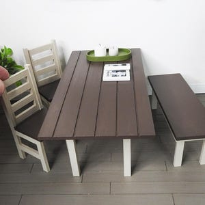 Dollhouse Miniature Kitchen Table Dining Set with Bench and 2 Chairs 1:12 Scale