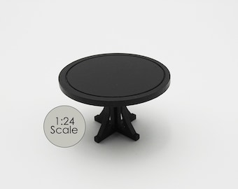1:24 Scale Black Round Table for Dollhouses, Dioramas, and Vignettes
