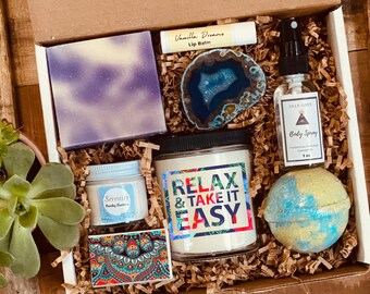 Relax and Take it Easy Spa Gift Box-Get Well Soon for her- Feel Better relaxation care package, post-surgery healing, self care sick kit