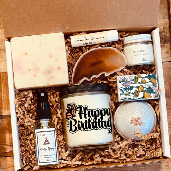 Hippie Butterfly Birthday Present - Spa Gift Box - Birthday Gift For Grandma, Friend, Mom, Aunt, Sister - Cute Birthday Gifts - Candle Gift