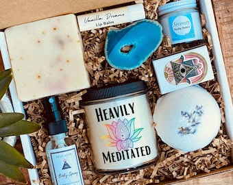 Care Package- Heavily Meditated Spa Gift Set  - Gift Box - relaxation basket -relaxation gift box, Custom Spa Box - Yoga Gift
