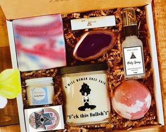 A wise woman once said, F*ck this Bullsh*t, Healing Stone Cheerful Pick me Up Gift Box - Spa Gift - Powerful Gift Set  - Friendship Gift -