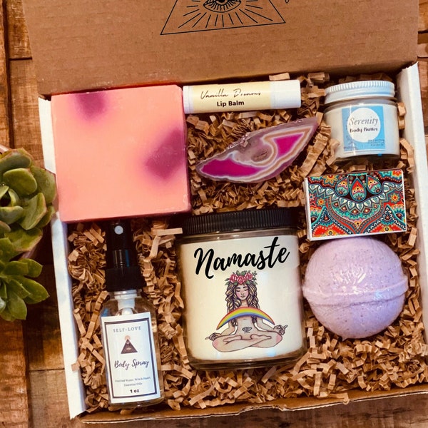 Yoga Inspired Namaste Gift Box- Yoga friend Gift Namaste Spa Gift Box Ultimate Yogi Spa Gift- Soy Candle - Birthday Gift Set - Just Because