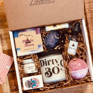 30th Mystical Birthday Gift-Spa Gift Box- Dirty 30-Crystals-Bath and beauty set- 30th candle-gift for her
