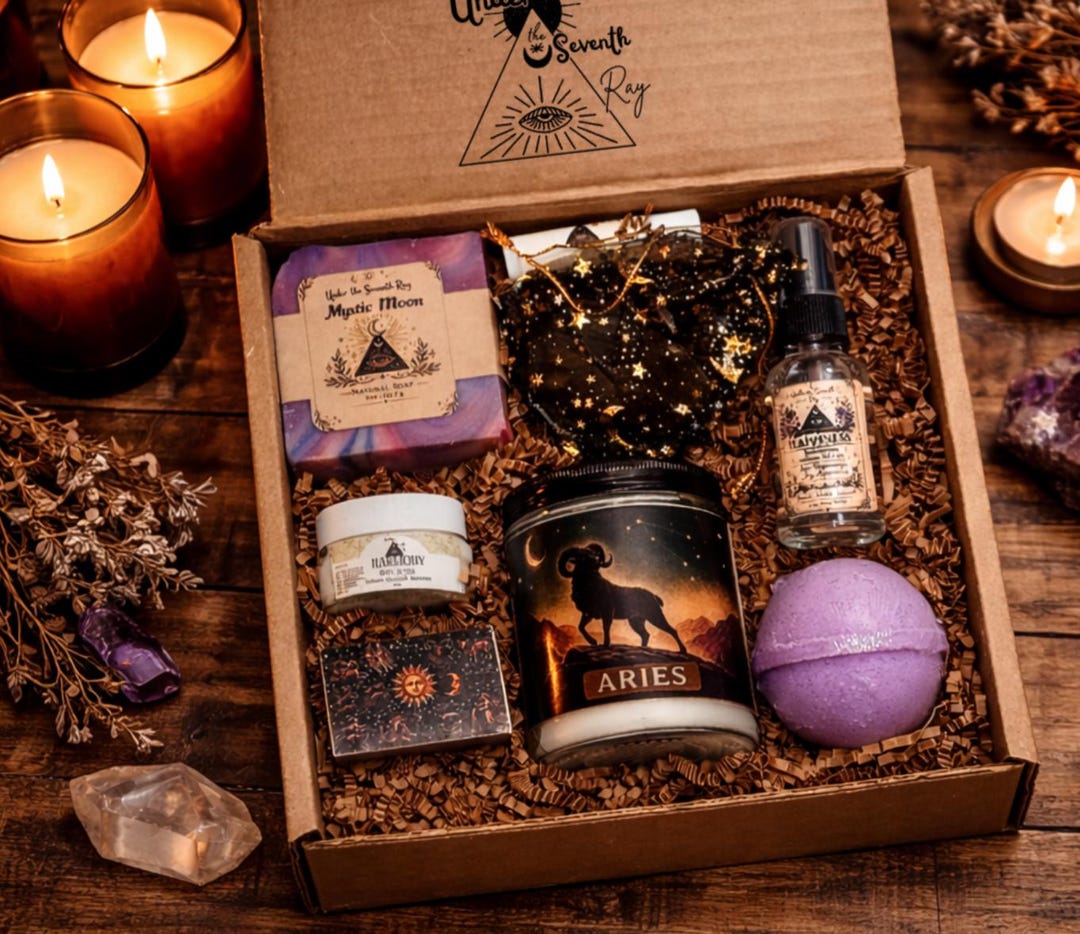 Aries Candle Zodiac Gift Box- Self Care Birthday Set for Her- Agate ...