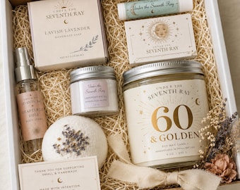 60th Birthday Gift for Her, 60 & Golden Gift Box, Luxury Spa Gift Set for Women, Self Care Birthday Box, Milestone Birthday Gift