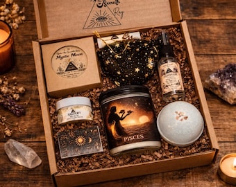 Pisces Gift Box, Zodiac Self Care Gift Set, Astrology Birthday gift for her, Spiritual Relaxation Spa, Pisces Season Gift, Horoscope Candle