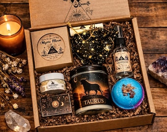 Taurus Zodiac Gift Box – Handmade Spa Set with Candle & Agate