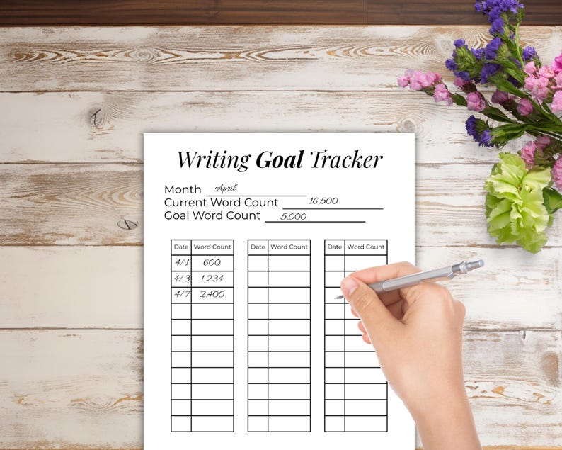 Goals Count Writing Goal Tracker Printable, Monthly Writing Tracker for Authors ...