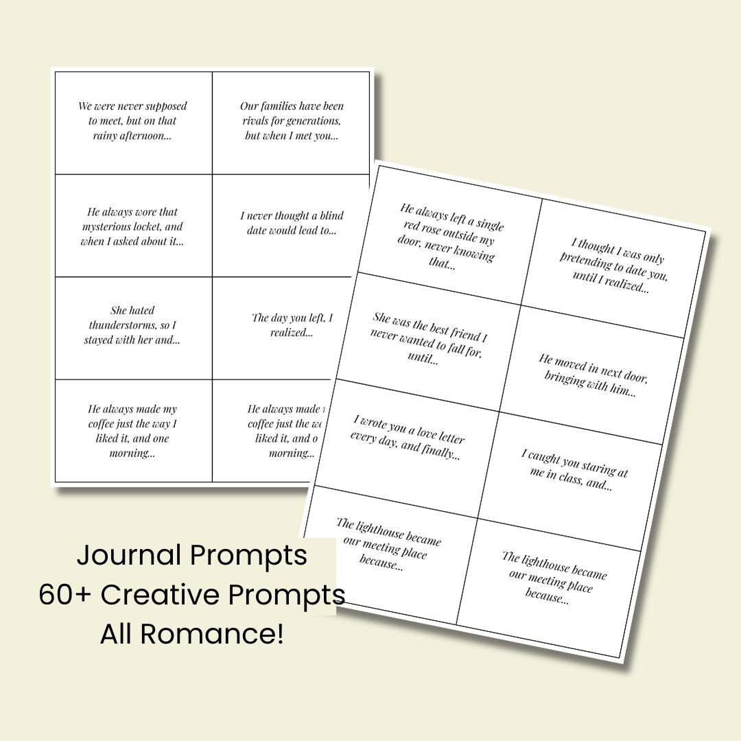 Romance Writing Prompts Printable Cards, 5 Minute Prompts for Writers ...