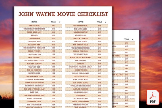 John Wayne Movie Checklist PDF Printable - Etsy