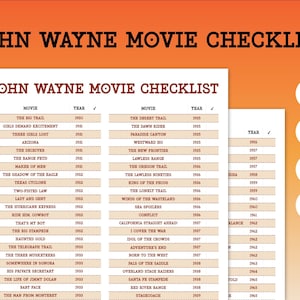 John Wayne Movie Checklist - PDF Printable
