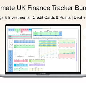 Paquete de hojas de cálculo financieras del Reino Unido: Ahorra, invierte y paga deudas - Excel + Apple Numbers (descarga digital instantánea)
