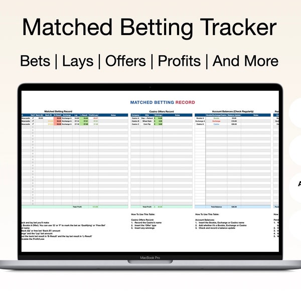 UK Matched Betting Tracker Spreadsheet - Bets, Lays, Casino - Excel + Apple Numbers Instant Digital Download