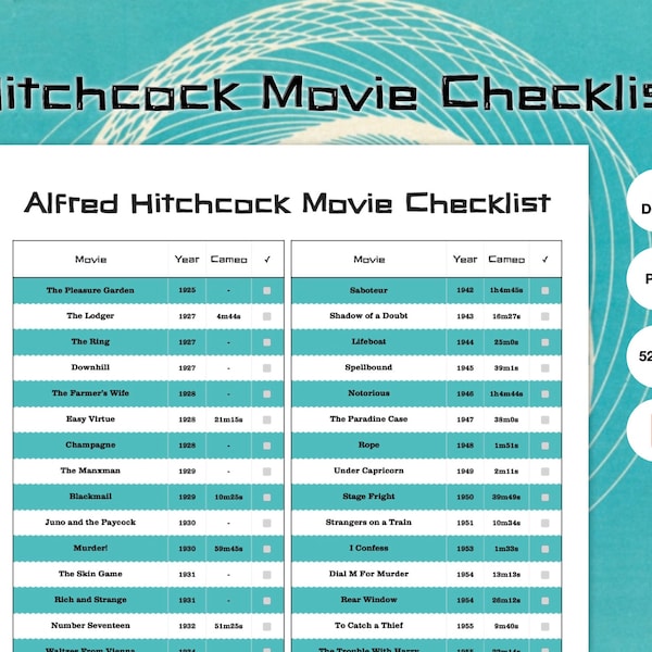 Alfred Hitchcock Movie Checklist - PDF Printable