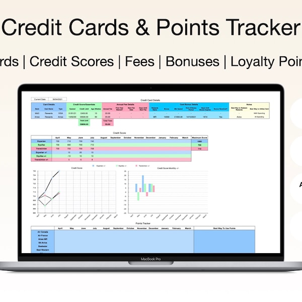 UK Kreditkarte & Treue Punkte Tracker Tabelle - Excel + Apple Zahlen sofortiger digitaler Download