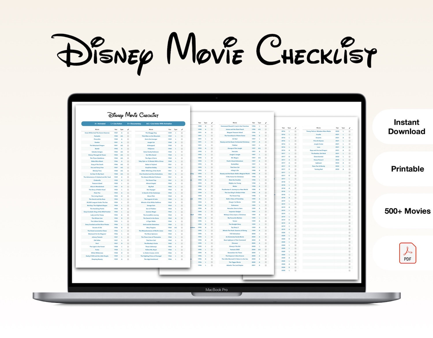 Walt Disney Movie Checklist PDF Printable Etsy Singapore