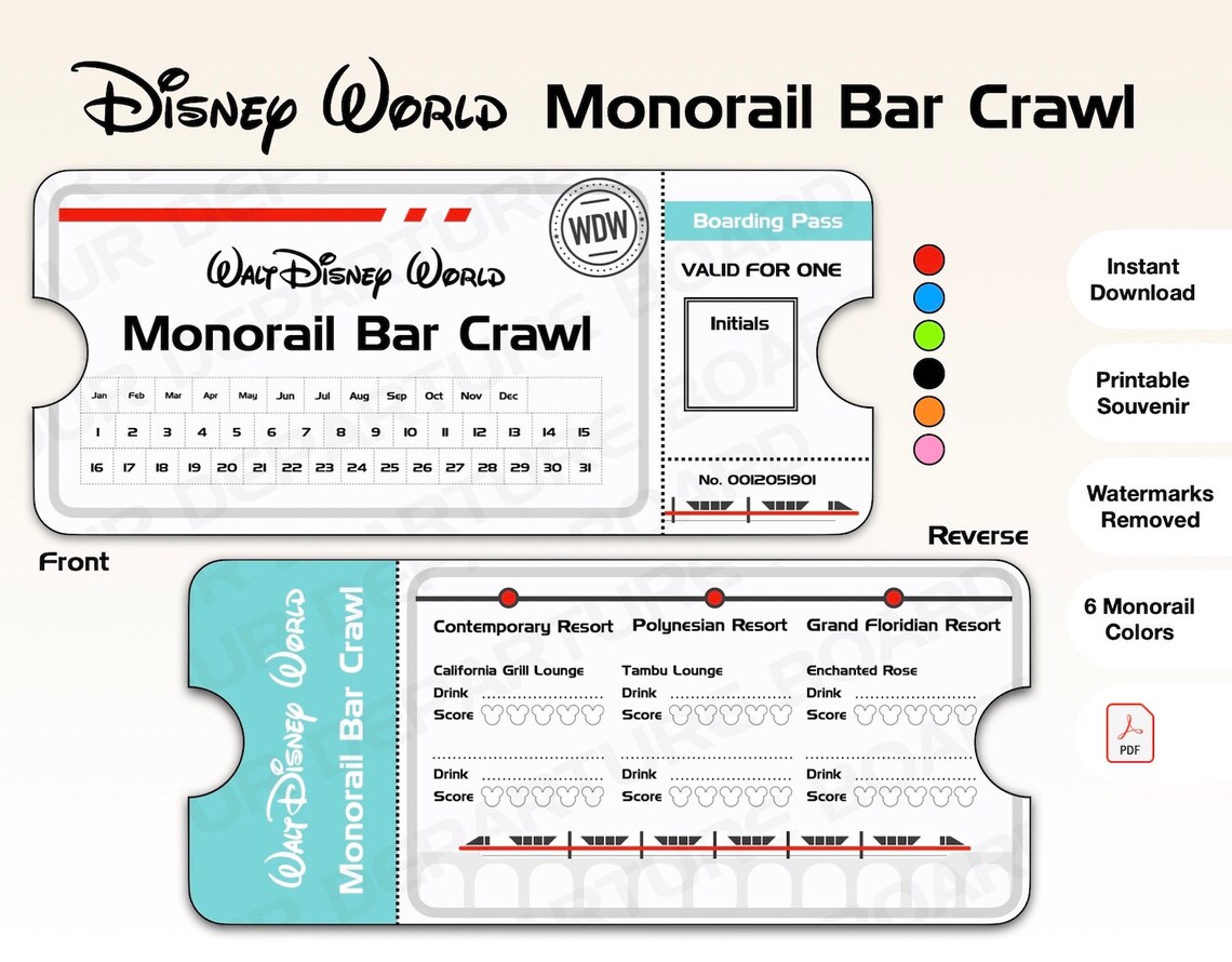 Disney World Monorail Bar Crawl Boarding Passes PDF - Etsy
