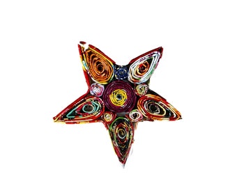 Recycled paper 5-point Star Ornament, Paper quilling Star ornament, handmade 5-point Star,