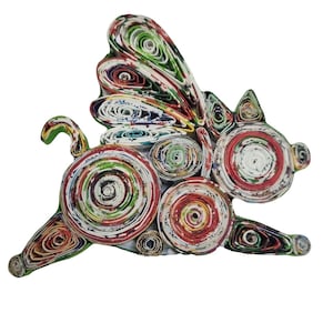 Flying pig, Upcycled Quilling Flying Pig Ornament, Handmade from Recycled Magazines,