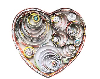 Handmade Magazine Quilled Heart Shaped Paper Ornament, Eco-friendly and Chic Valentines Day Gift