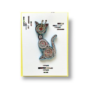 Cartão de ornamento de quilling de papel de gato, presente de mãe feito à mão de revista reciclada, suspensão de árvore de Natal