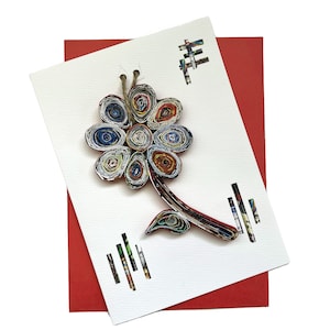 Blumen Quilling Ornament Karte handgemacht aus Recycled Magazine